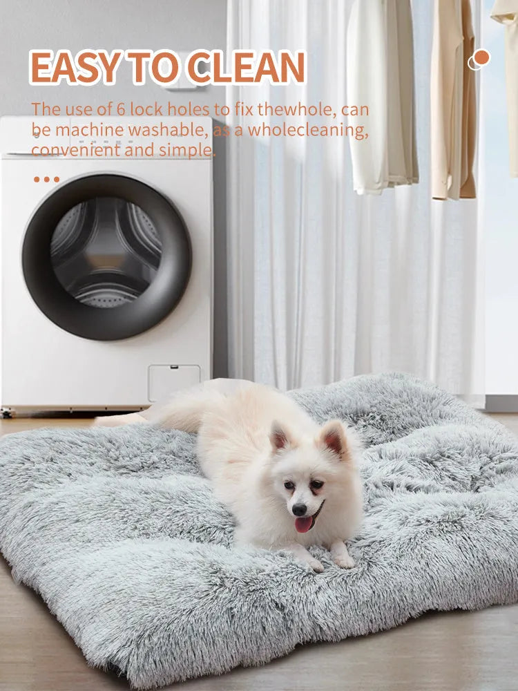 Washable long plush dog bed mat in four sizes for sofa, kennel, and floor use