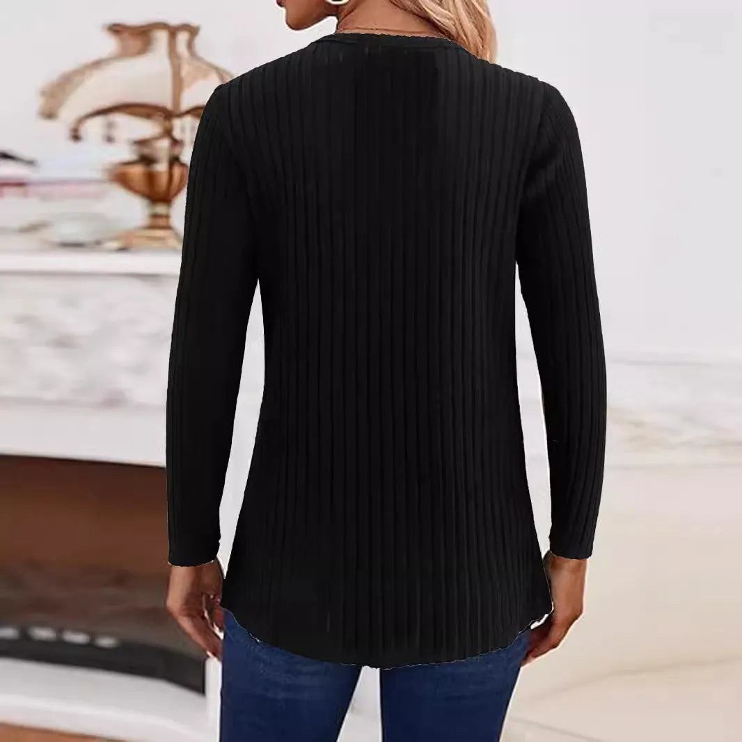 Casual knitted button sweater in solid black or grey green colour with Japanese Korean styling