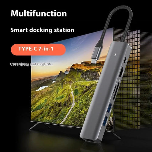 LQT-LH07 7-in-1 USB card reader hub with PD charging port for laptop connectivity expansion