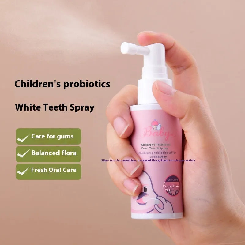 Children's probiotics white teeth cleaning spray 40ml bottle with strawberry or orange flavour options