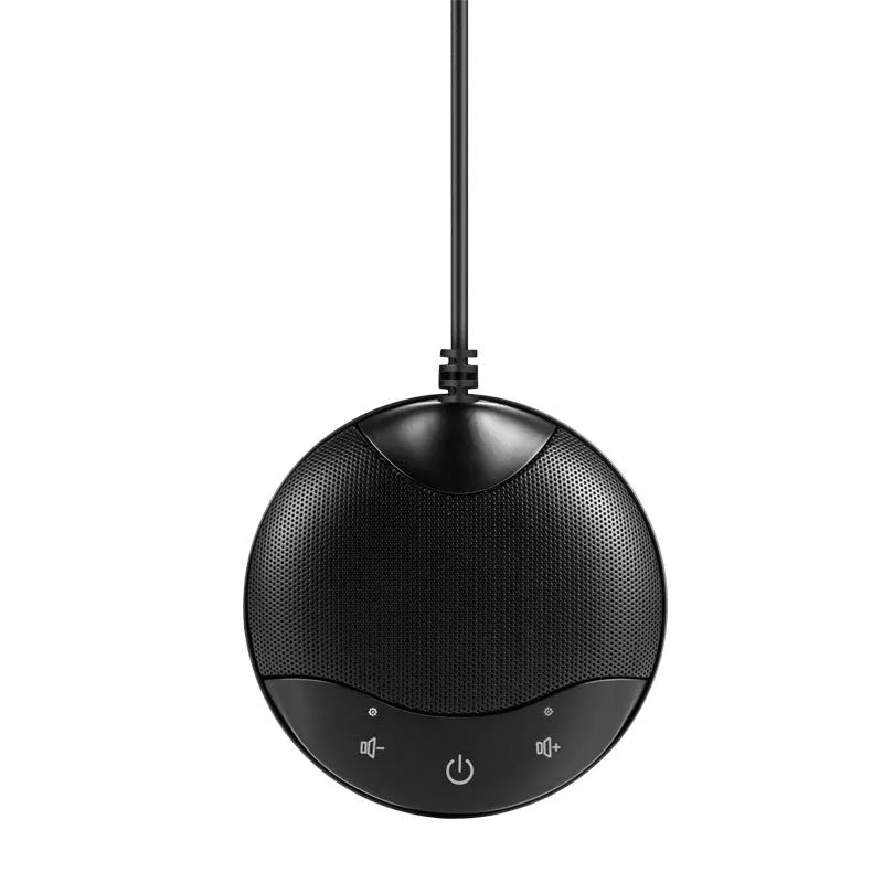 Black USB condenser desktop microphone for conference calls and gaming voice chat