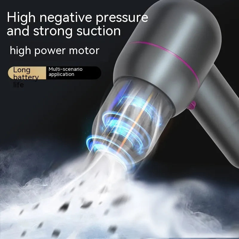 Grey handheld portable car cleaner with brush nozzle and extension tube for vehicle interior cleaning