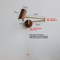 Retro walnut wood wall lamp with rotating spotlight and long arm extension