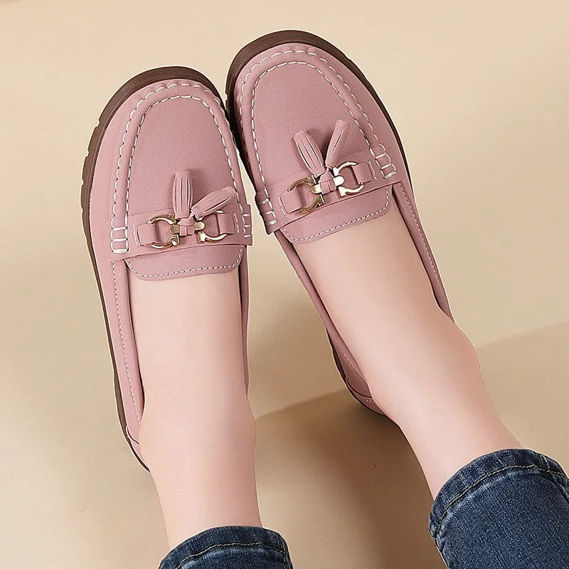 Women's plus-size suede moccasins flat loafers wedge heel non-slip beige gray pink