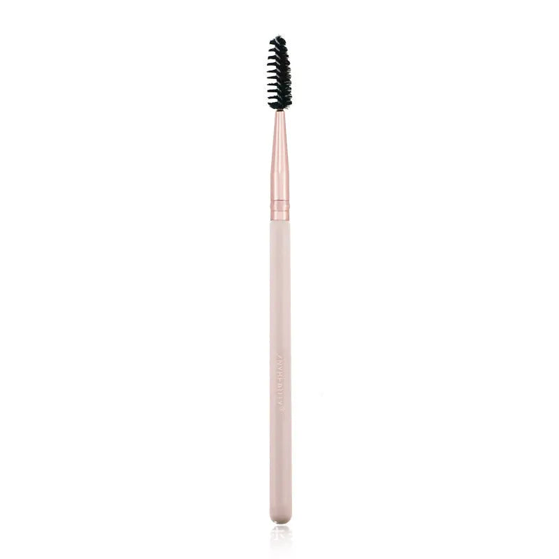 26 pink makeup brushes with wool bristles and wooden handles in a PU storage bag.