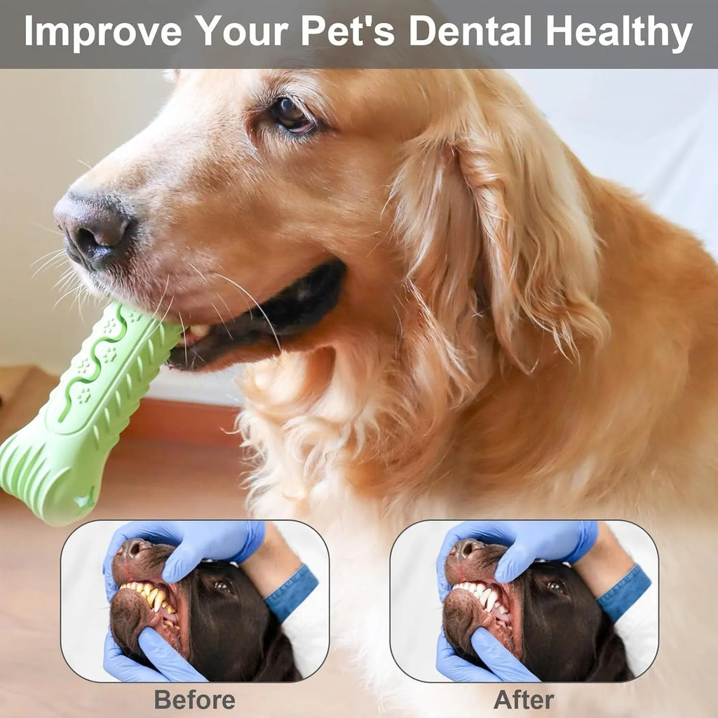 Blue bone-shaped natural rubber dog chew toy for aggressive chewers with textured surface