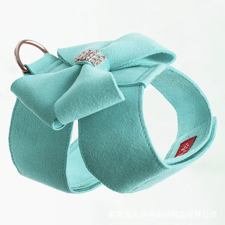 Cute bowknot puppy chest strap harness in microfiber with pink, blue, and orange colour options