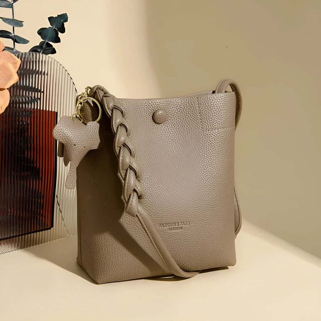 Women's soft genuine leather phone crossbody bag square vertical shape black colour multilayer single shoulder strap