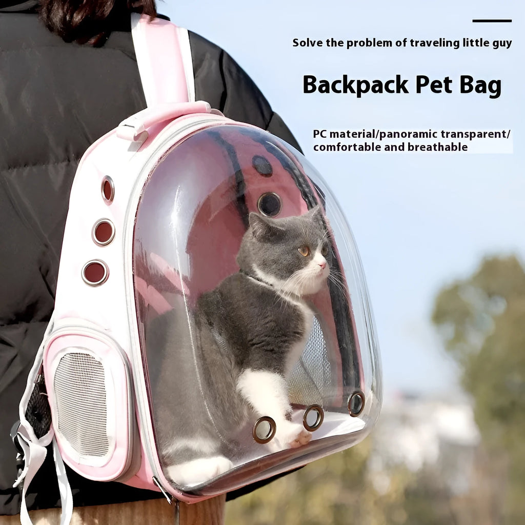 Portable transparent cat backpack in solid grey colour, Oxford material, 20L capacity for pet travel