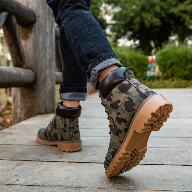 Men's pink high-top Martin boots with velvet lining, round toe, and flat lace-up front.