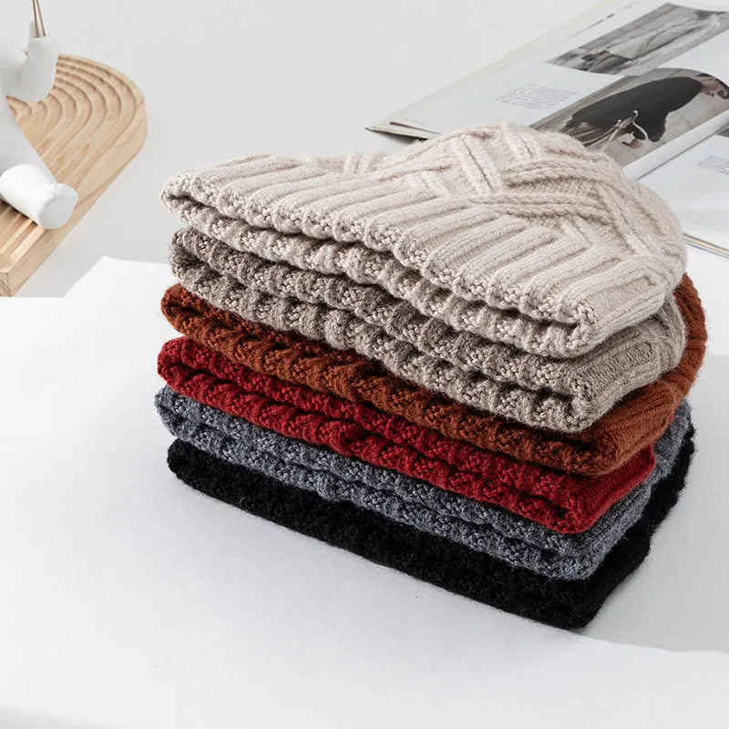 Wool knitted women's hat with dome crown in various colour options including red, grey and brown