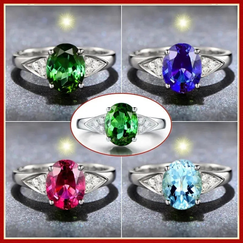 A blue zircon ring with an inlaid heart pattern on a court-style band for women.