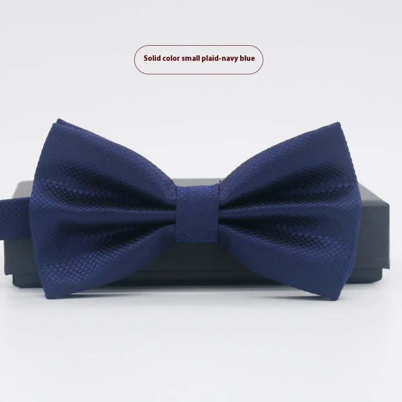 Men's solid color polyester bow tie in flat head style measuring 12x6cm for formal wedding and business wear