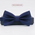Men's solid color polyester bow tie in flat head style measuring 12x6cm for formal wedding and business wear