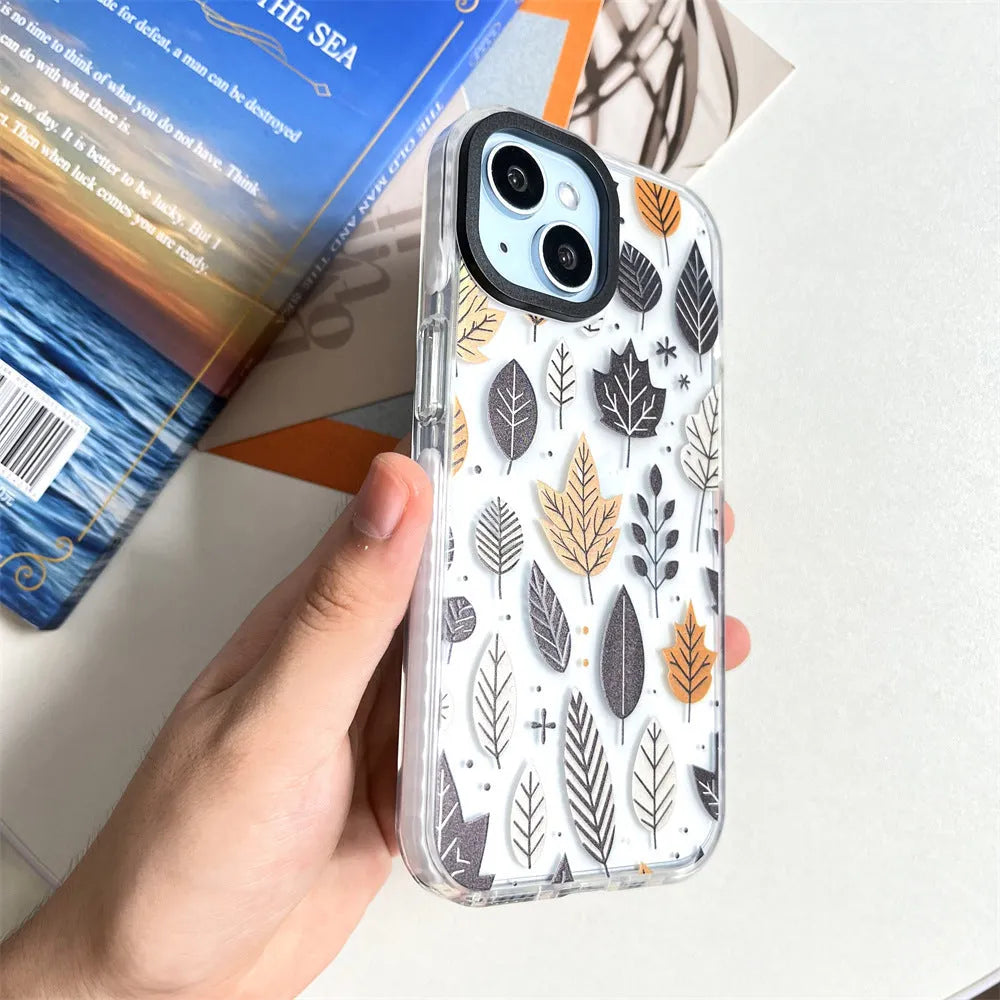 Autumn deciduous acrylic hard phone case with fallen leaves spray-painted design for iPhone 11-15 series