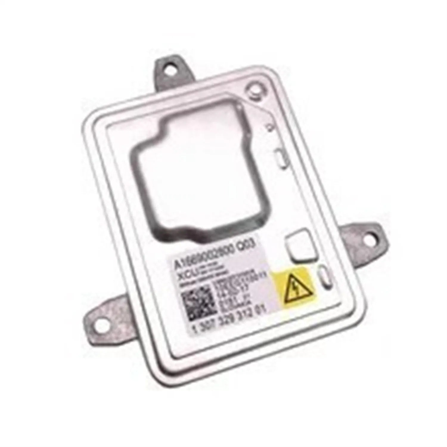 Metal car headlight ballast unit showing its rectangular shape and dimensions.