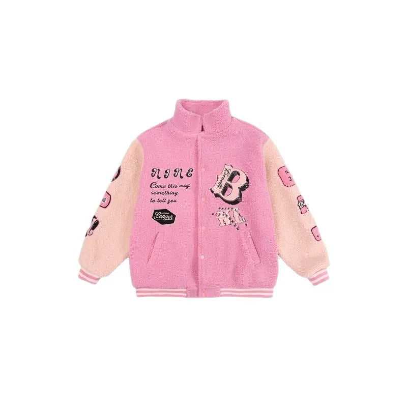Plus size women quilted winter jacket with fur collar in pink, green, and blue colour options