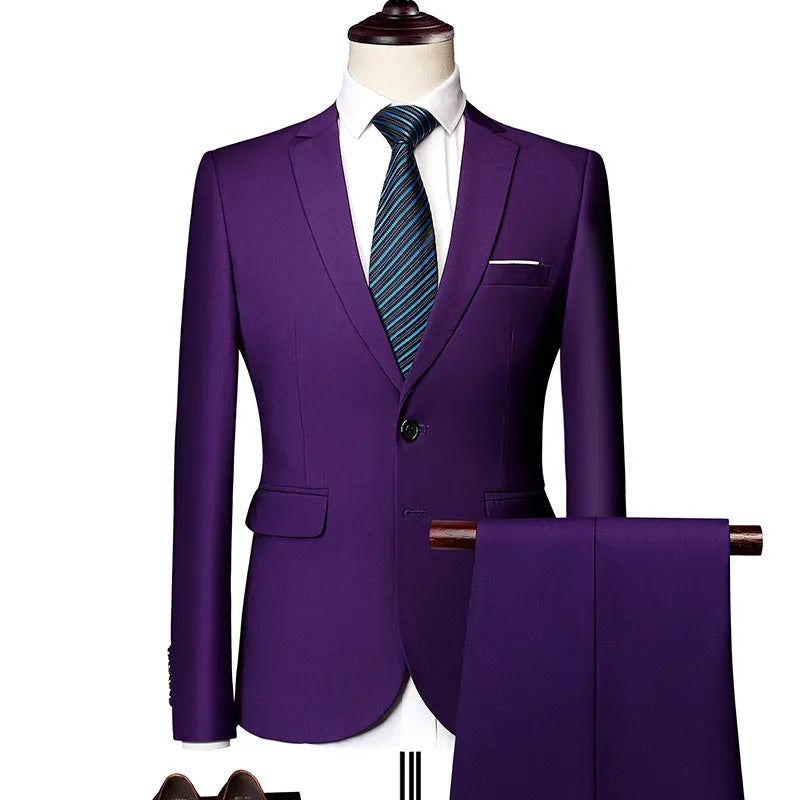 Men's Business Casual Suit Two-Piece Set in Polyester with Loose Fit Available in Multiple Colours and Sizes M-5XL for Spring and Autumn Wear