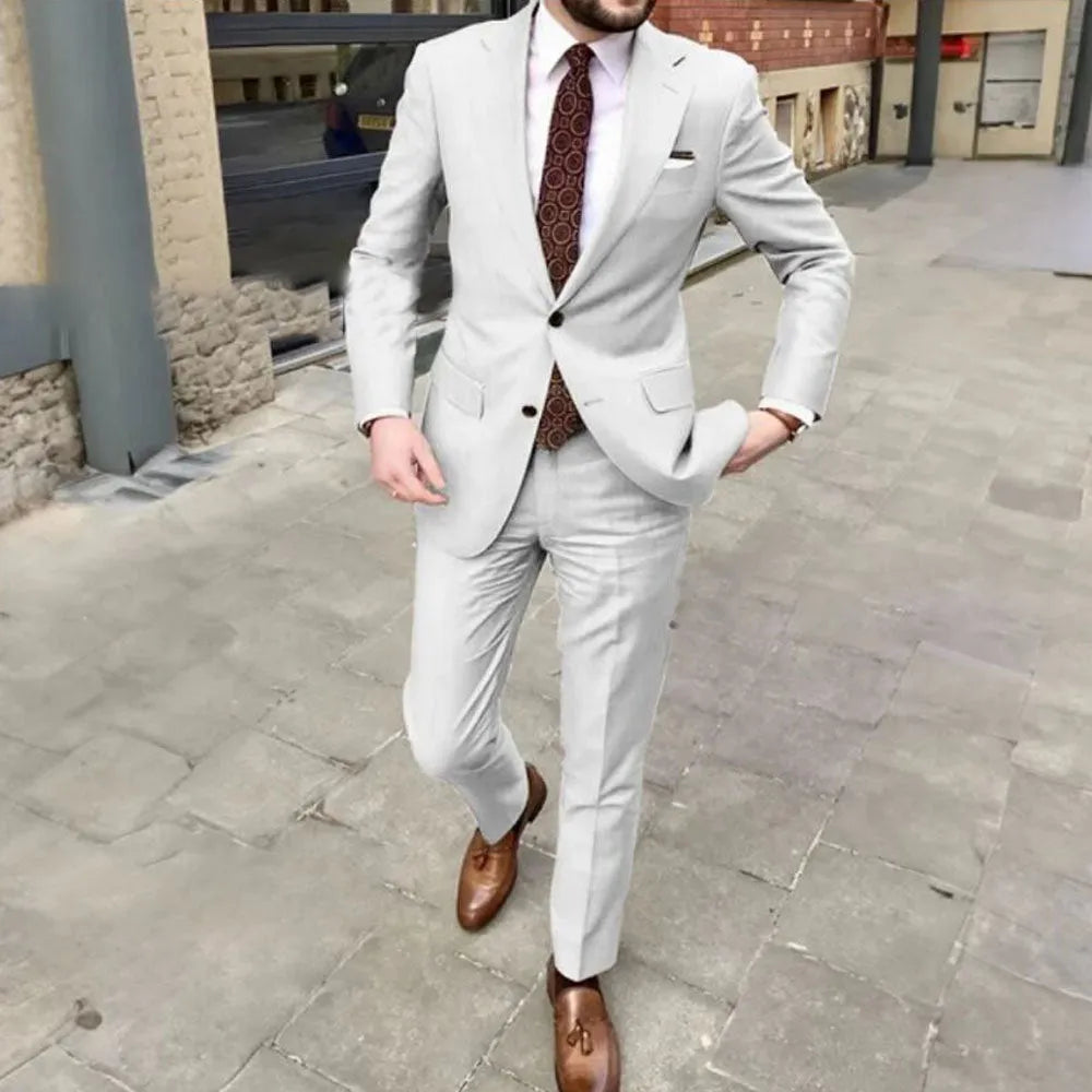 Men's slim fit acetate two button suit set in available colour options