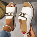 Women's chain wedge sandals with peep-toe, thick rubber sole and PVC upper in black, white or silver