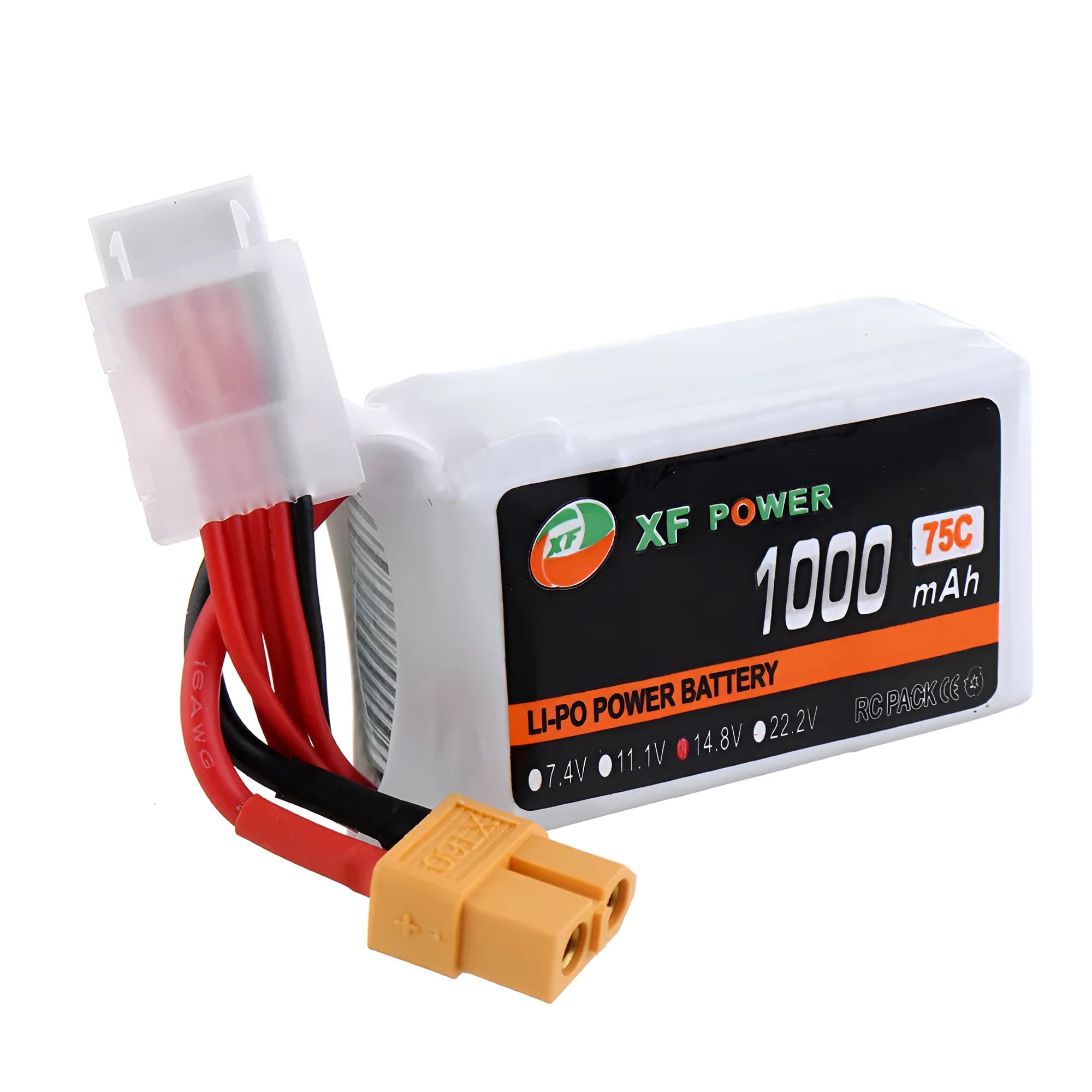 XF Power 14.8V 1000mAh 75C 4S graphene lithium polymer drone battery with black XT60 connector