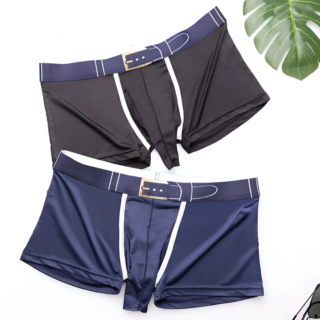 Men's solid colour ice silk boxers on a mid waist, showing one of the six available colours.