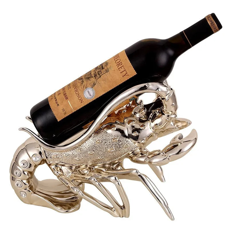 European style lobster-shaped wine rack ornament in rose gold or elegant silver resin