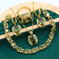 Women's full rhinestone zircon jewellery set with snake bone chain necklace, earrings and ring in olive green or red colour