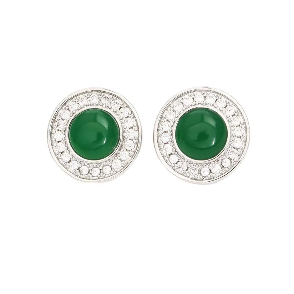 Green emerald zircon ear stud and necklace set with geometric design and real gold plating