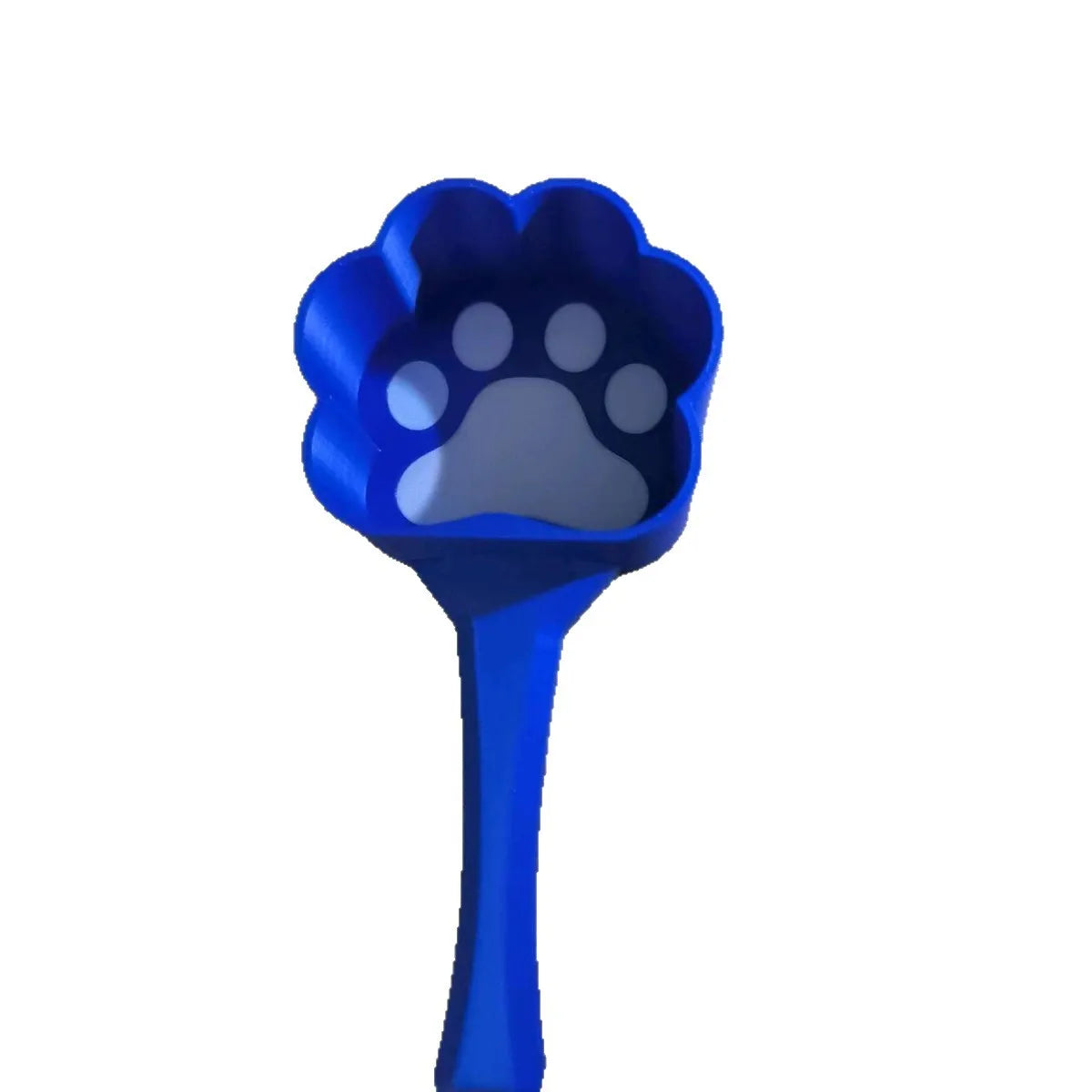 PLA cat paw pet food scoop in white and blue colour on surface