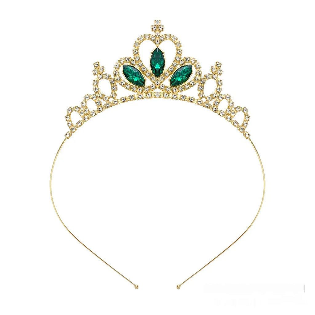 Alloy metal princess crown in gold or silver with colourful diamond decorations