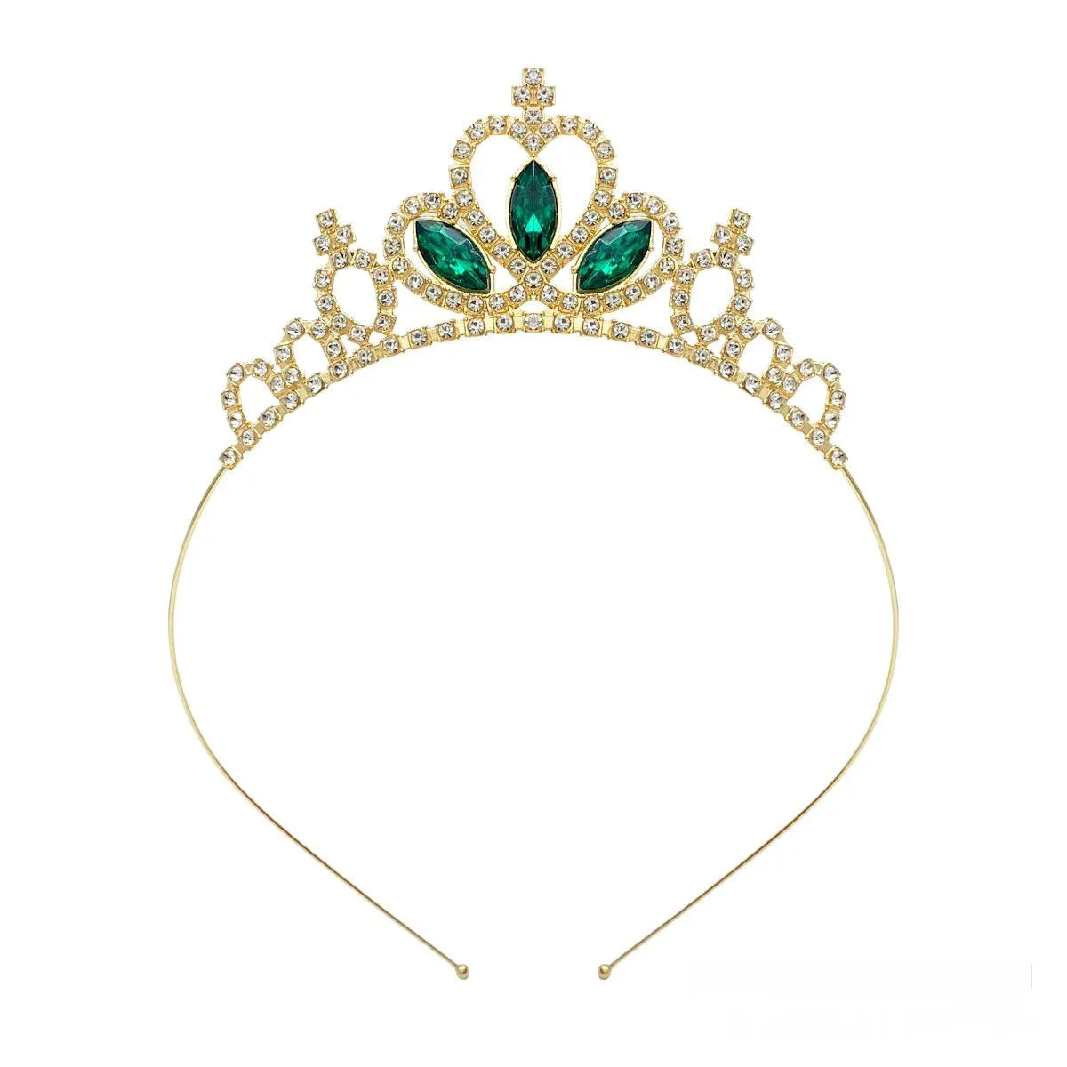 Alloy metal princess crown in gold or silver with colourful diamond decorations