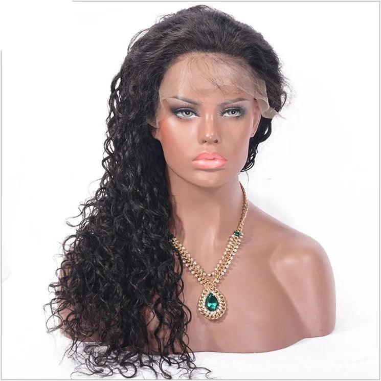 Curly headband wig made of human hair, fully hand-woven, available in multiple curl patterns and lengths 8-30 inches.