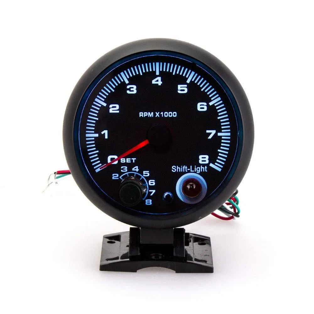 Automotive blue light pointer tachometer with digital RPM display for 0-8000 engine speed monitoring