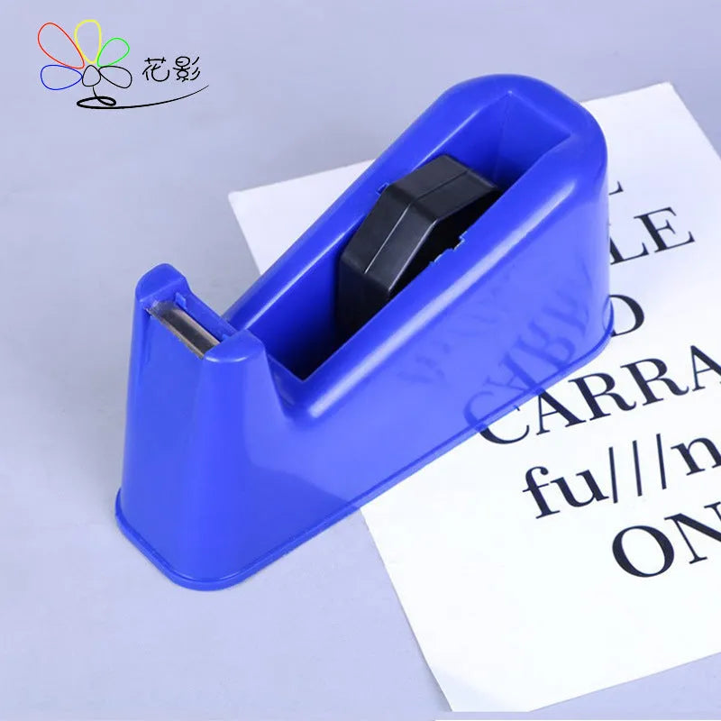 PS stainless steel dual-purpose tape cutter with large rubber base for office desk use, random colour