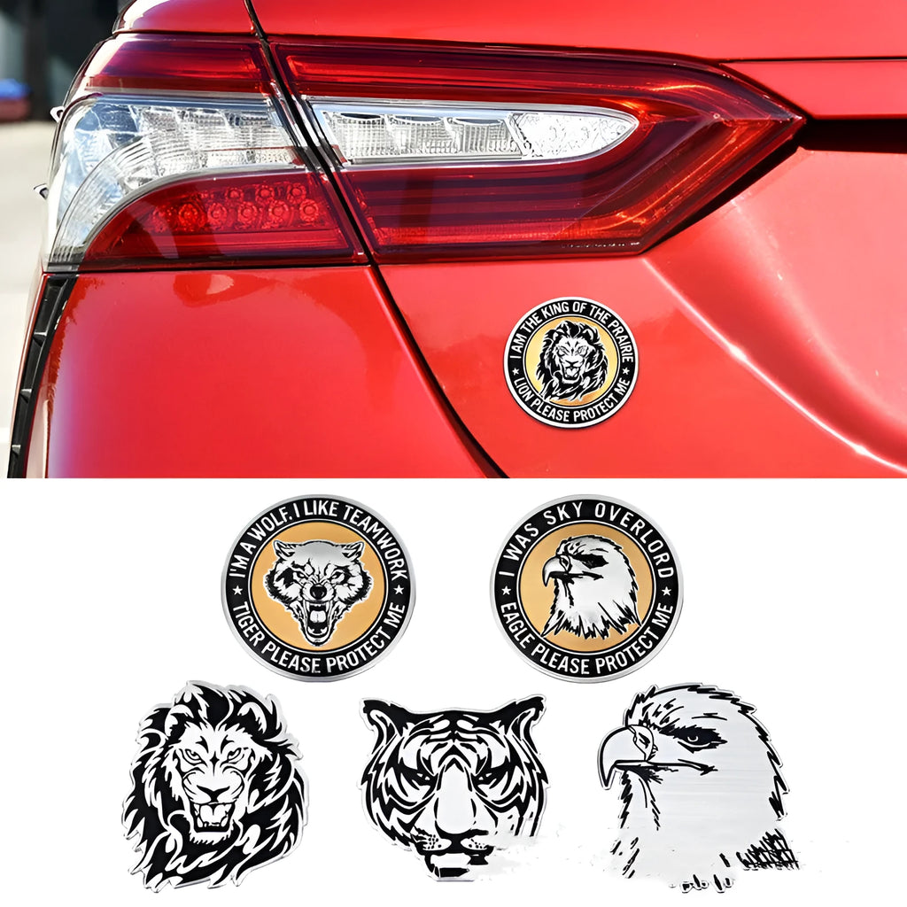 Aluminium car body stickers with lion, eagle, wolf and tiger designs for vehicle customisation