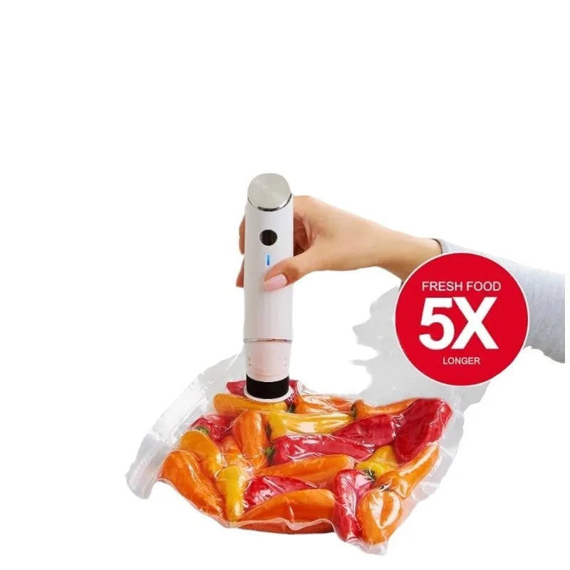 White USB electric suction pump with five 26x28cm vacuum food storage bags