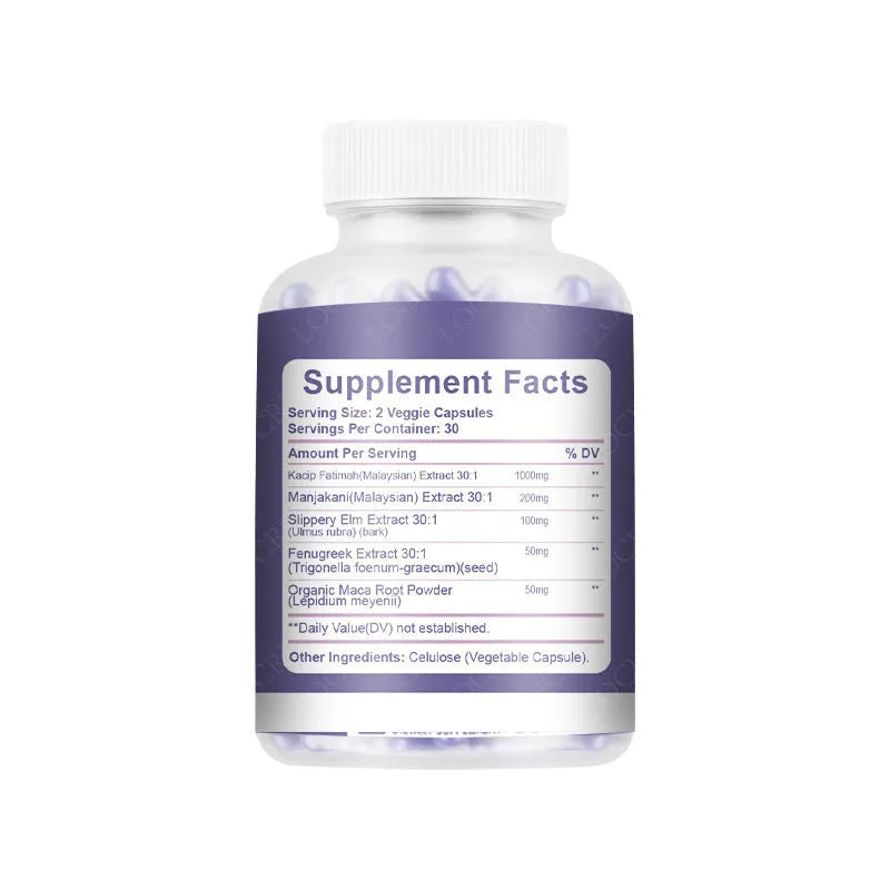 Bottle of 60 vaginal capsules for women's intimate health supplement