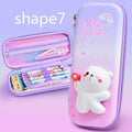 3D decompression pencil case in hard EVA material, square shape, cartoon dinosaur pattern, large capacity storage