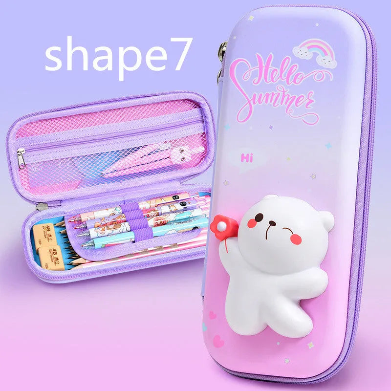 3D decompression pencil case in hard EVA material, square shape, cartoon dinosaur pattern, large capacity storage