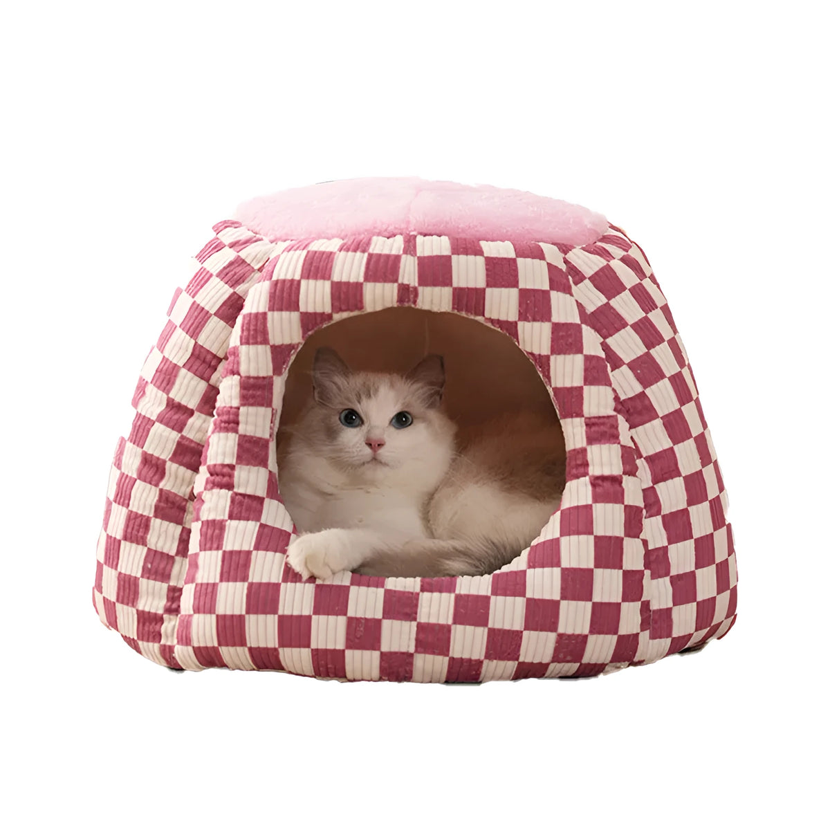 Warm closed cat and small dog house, 48 x 48 x 33 cm, drawing flannel and PP cotton, green or pink