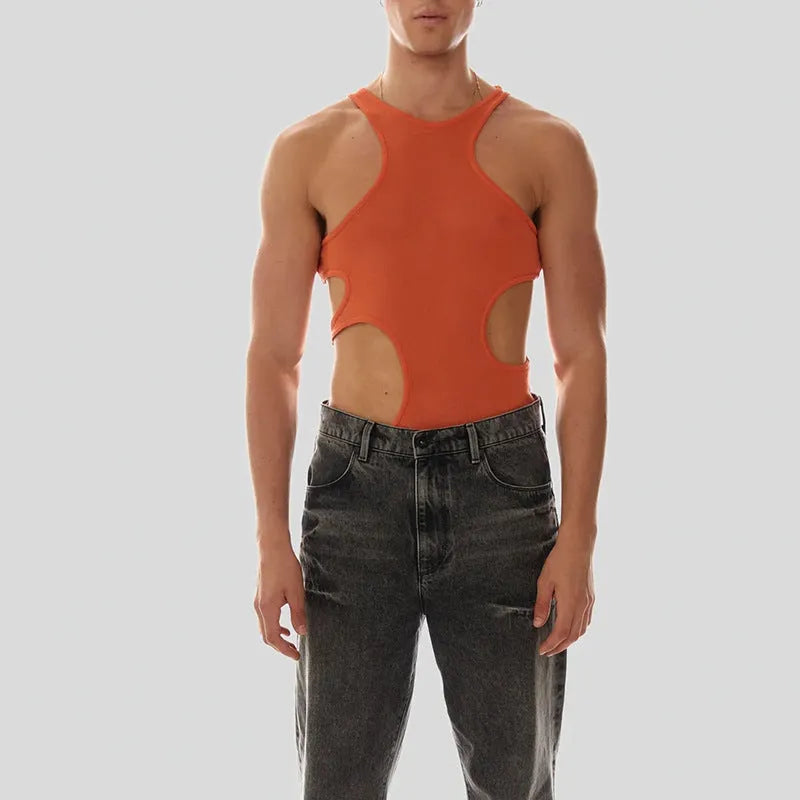 Personalized sling double-shoulder strap hollow knitted vest in black for men