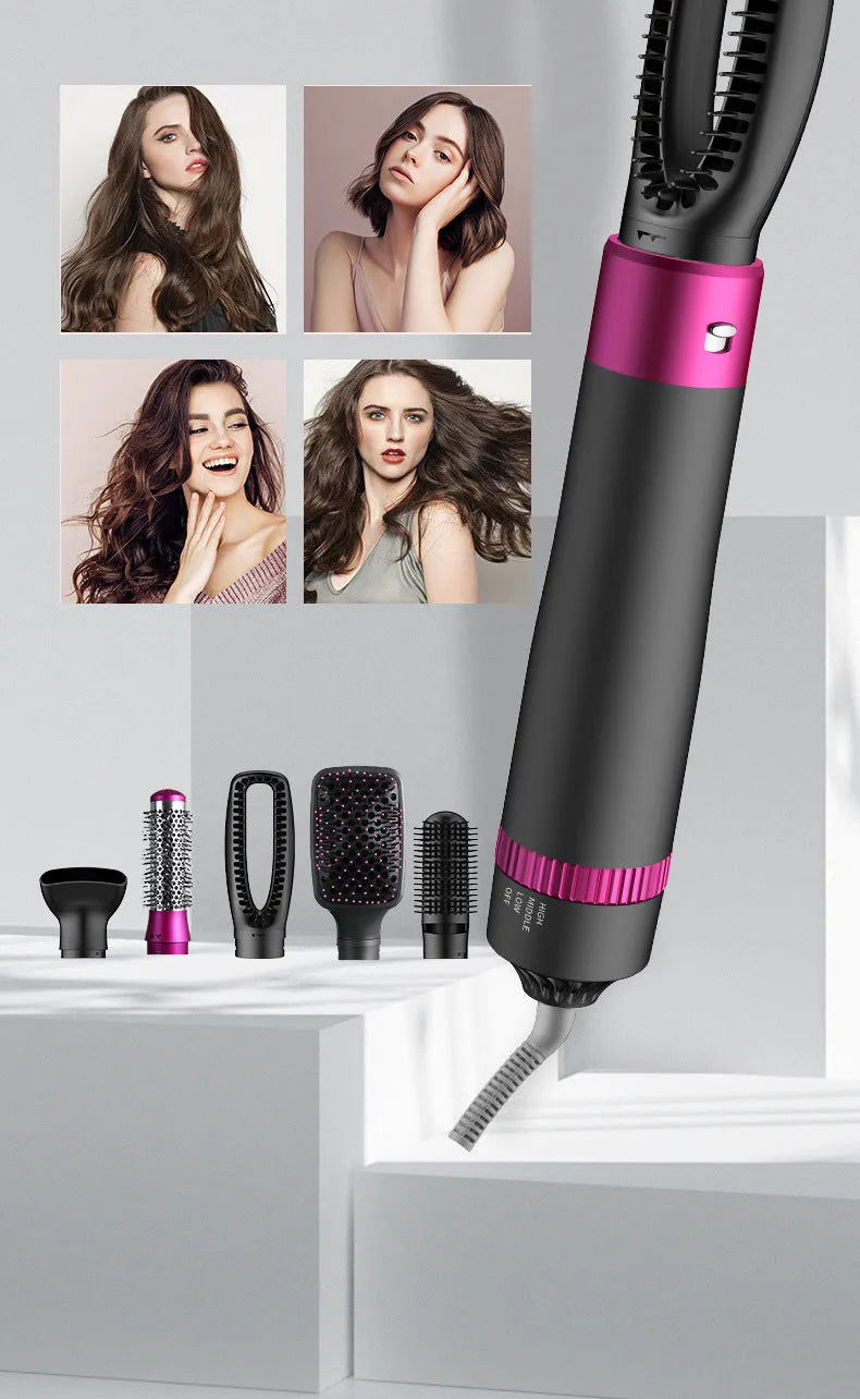 Grey 5-in-1 hot air comb curler hair dryer with styling comb and US Standard plug