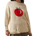 Women's acrylic jacquard pullover sweater with round neck and loose-fitting design in milky white