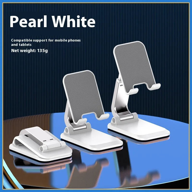 Foldable aluminium alloy desktop phone holder in black with silica gel grip for hands-free viewing