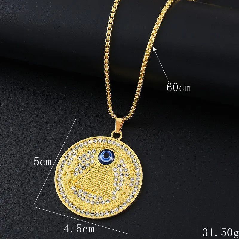 Geometric gold colour alloy pendant zircon necklace with diamond cut stones