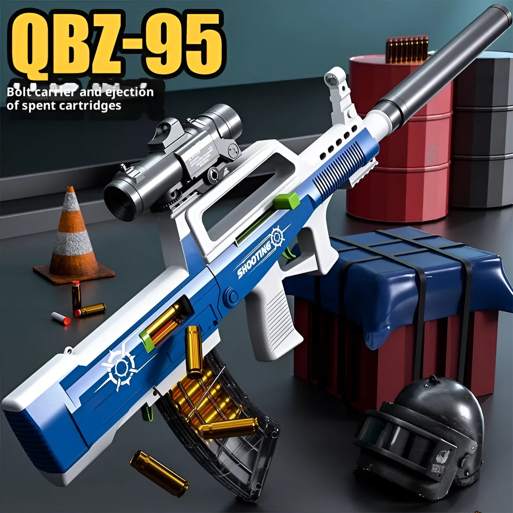 Assault rifle hand pull launch boy simulation toy gun in blue plastic for youths