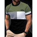 Man wearing a loose-fit short-sleeved T-shirt with a digital 3D printed striped pattern.