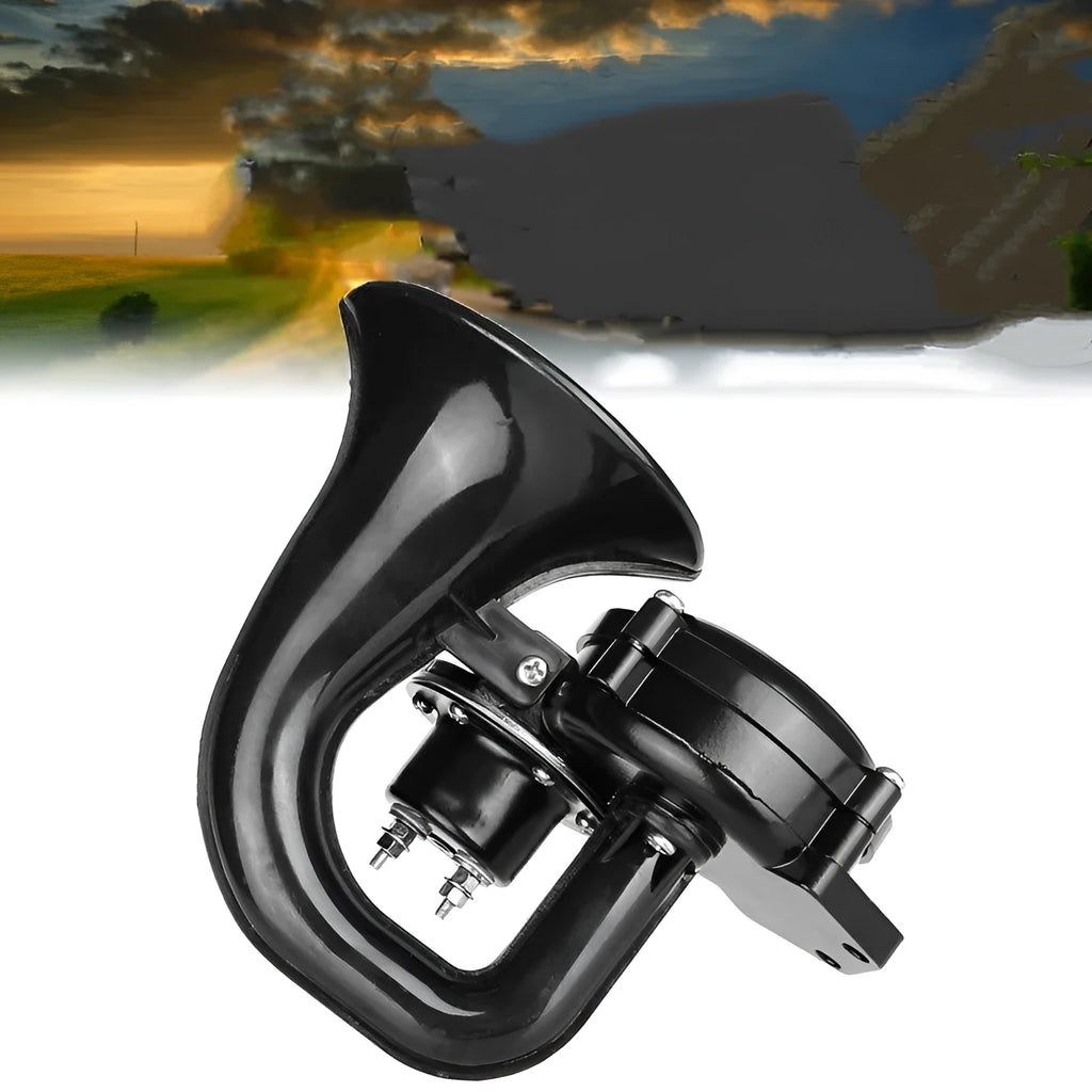 Black metal snail whistle truck horn with gas pipe joint for 12V-24V air source vehicles