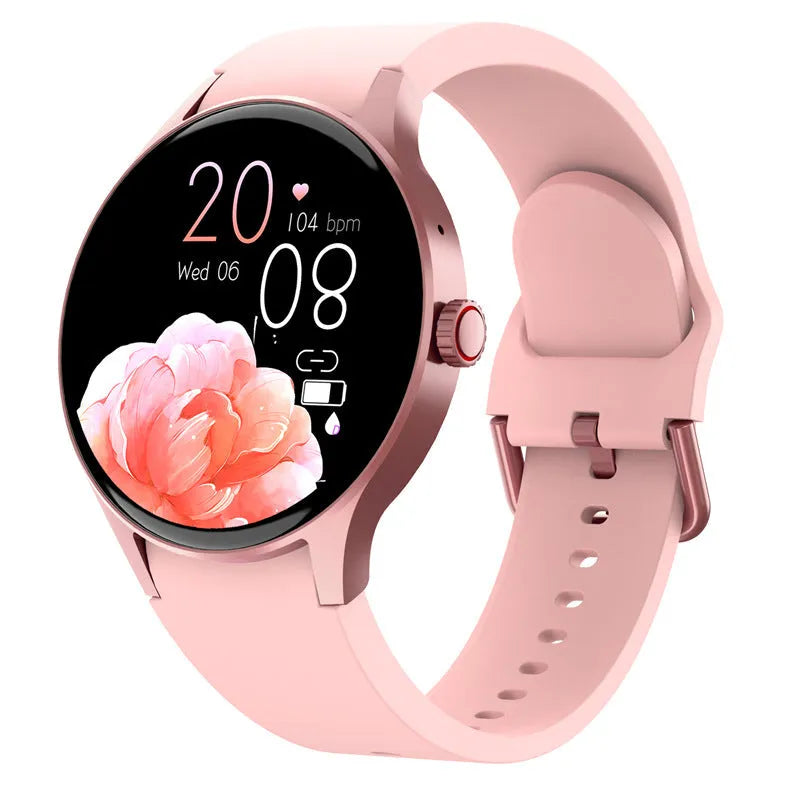 Black Bluetooth sport watch with round screen on wrist showing fitness metrics, IP68 waterproof rating for swimming.